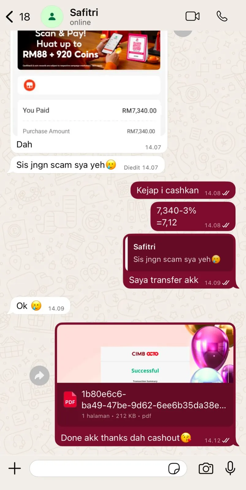 Bukti transaksi cashout pelanggan 2