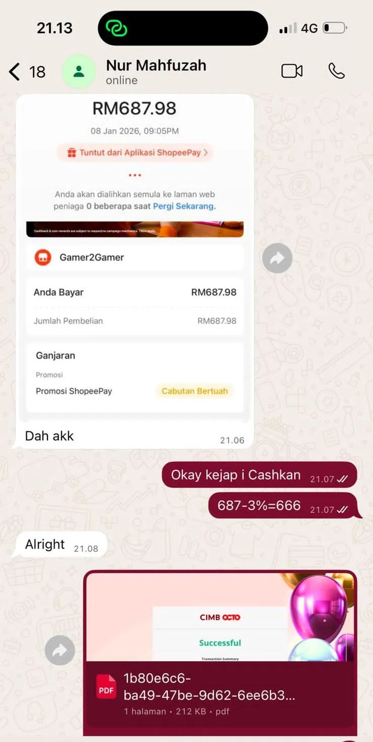 Bukti transaksi cashout pelanggan 3