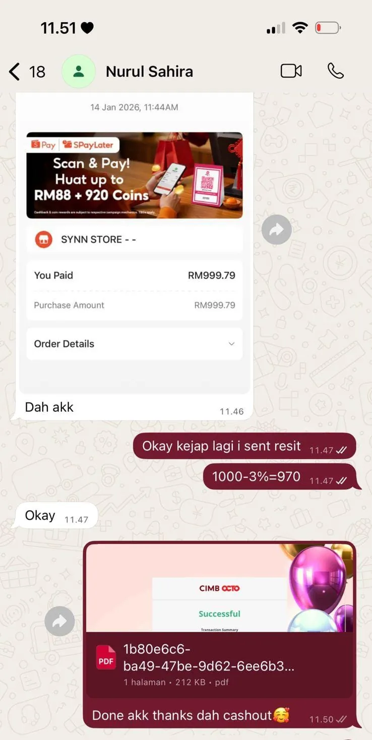 Bukti transaksi cashout pelanggan 4