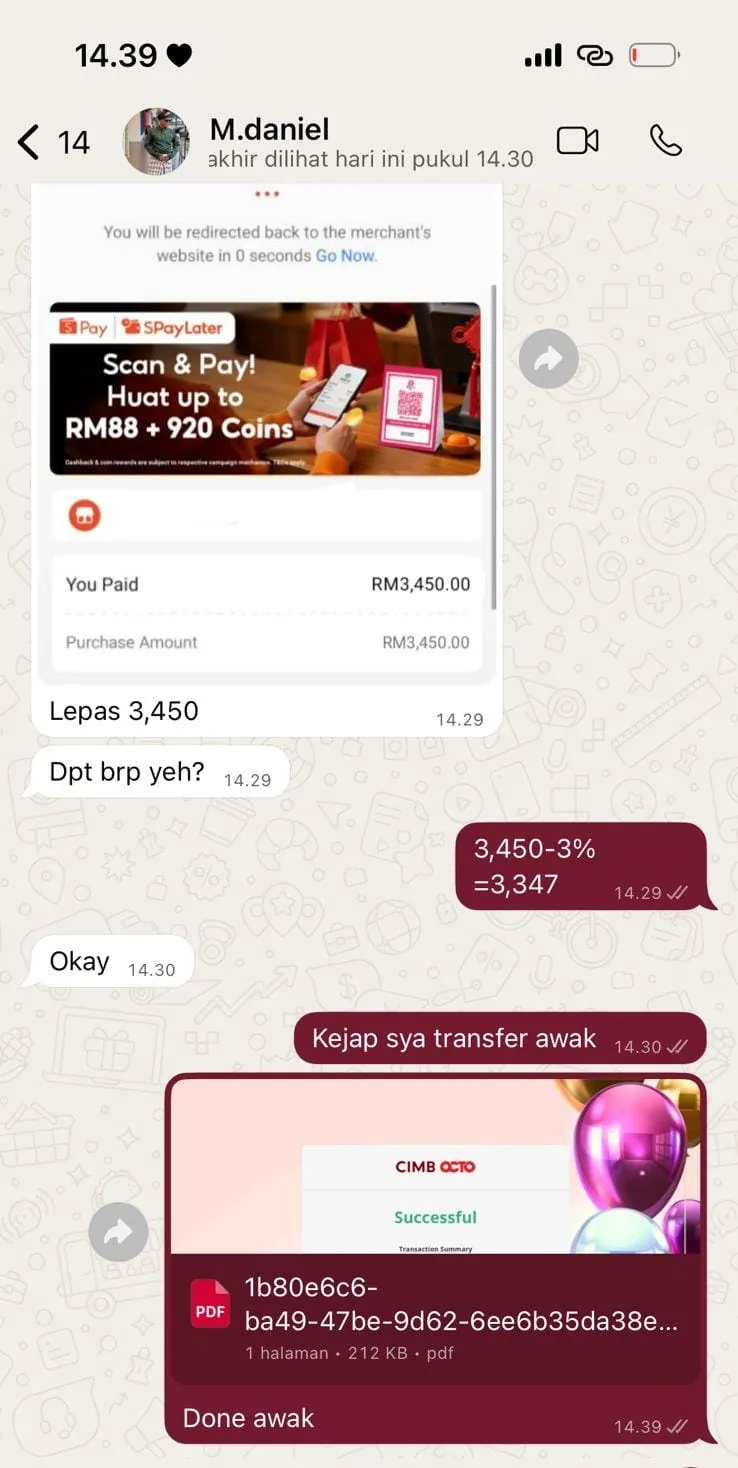 Bukti transaksi cashout pelanggan 5
